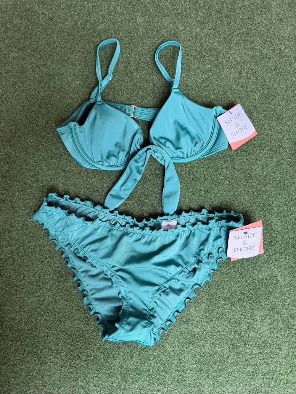 Shade & Shore Teal Ruffled Bikini Set